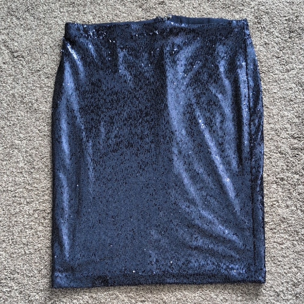 WHBM Navy Sequin Pencil Skirt 8